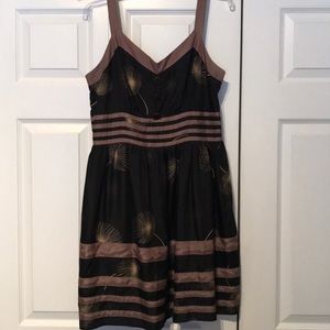 Burlapp Sz 12 Spaghetti Strap Silk Dress Black Tan